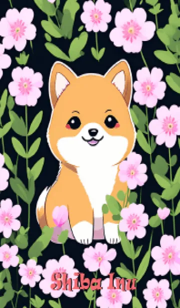 [LINE着せ替え] Shiba Inu dog and flowers(JP)の画像1