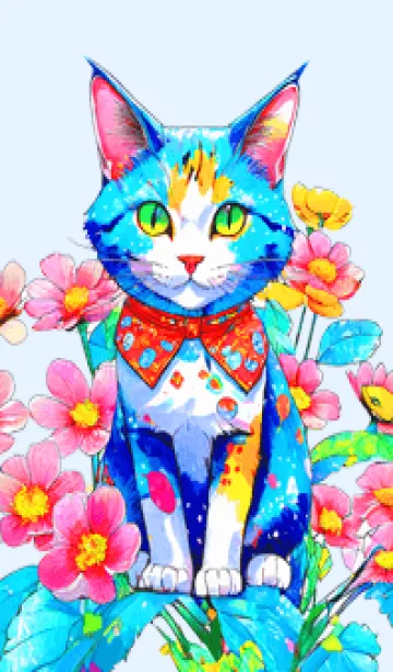 [LINE着せ替え] Cat looking this way14blue_JPの画像1