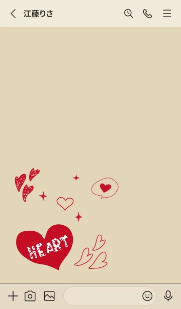 [LINE着せ替え] 手描きのハート 赤とベージュの画像2