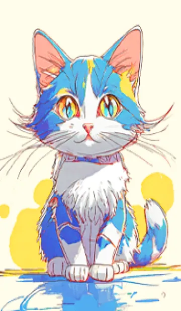 [LINE着せ替え] Cat looking this way25yellow_JPの画像1