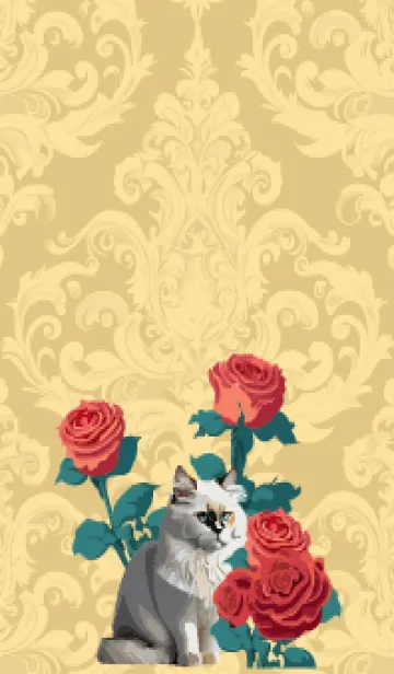 light brown & yellow 薔薇と白い猫の着せ替えメイン画像