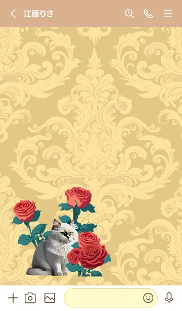 [LINE着せ替え] light brown & yellow 薔薇と白い猫の画像2