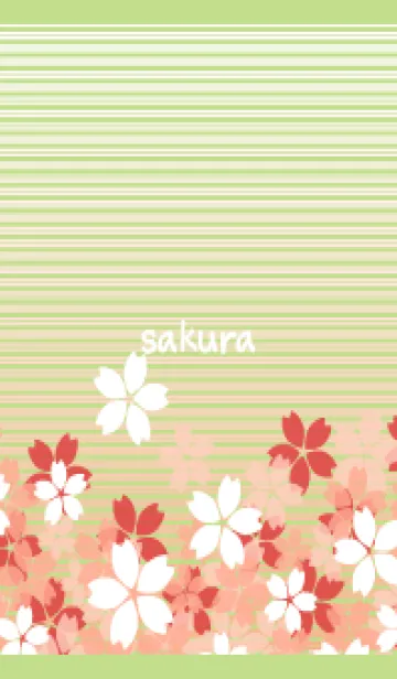 [LINE着せ替え] ストライプと桜 モスグリーン色の画像1