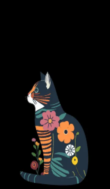 [LINE着せ替え] black 花柄の猫の画像1