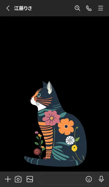 [LINE着せ替え] black 花柄の猫の画像2