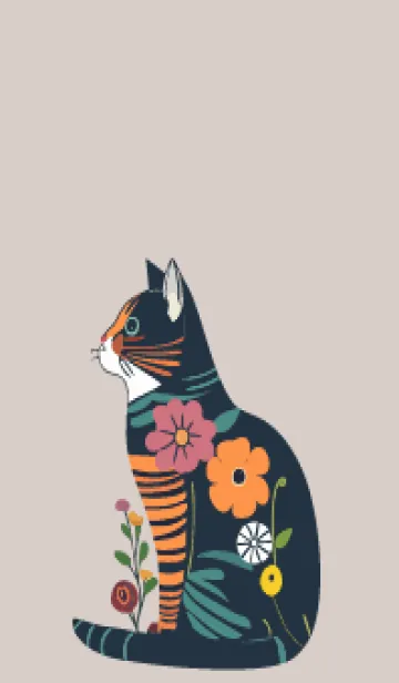 [LINE着せ替え] beige & gray 花柄の猫の画像1