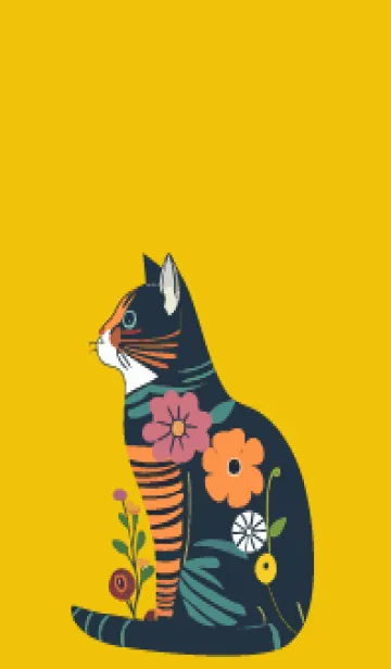 [LINE着せ替え] yellow 花柄の猫の画像1