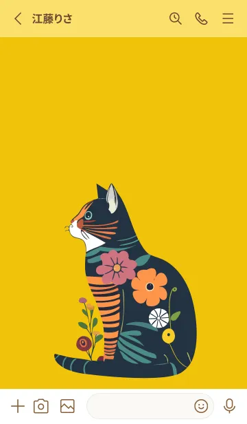 [LINE着せ替え] yellow 花柄の猫の画像2