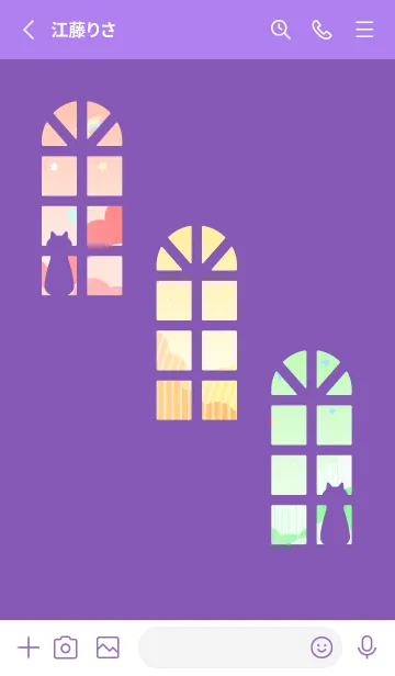 [LINE着せ替え] 窓辺の猫のシルエット 紫色の画像2