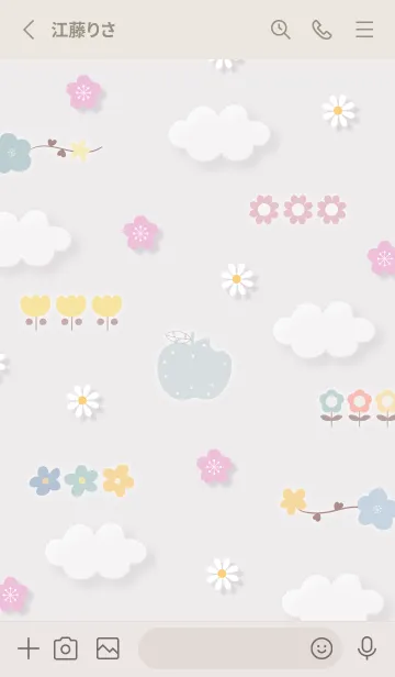 [LINE着せ替え] Greige ぽっかり雲と花02_1の画像2