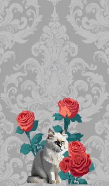 [LINE着せ替え] white 薔薇と白い猫の画像1