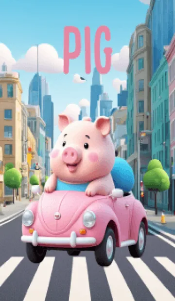 Cute White Pig in City Theme (JP)の着せ替えメイン画像