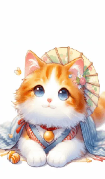 [LINE着せ替え] 着物と傘を差した猫の画像1