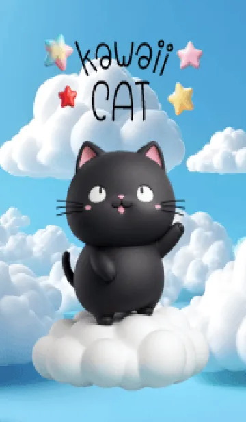 [LINE着せ替え] Kawaii Black Cat in Could Theme (JP)の画像1