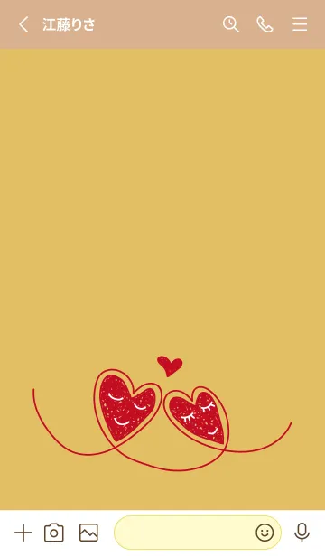 [LINE着せ替え] ふたつのハート 薄茶と黄色の画像2