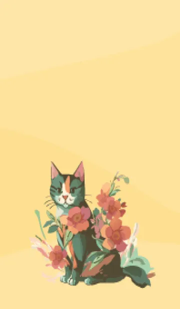 [LINE着せ替え] light brown & yellow 猫と花の画像1