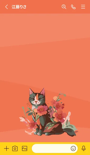 [LINE着せ替え] cat and flowers on red & yellow JPの画像2