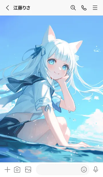 [LINE着せ替え] Cute cat girl on the beach 3の画像2