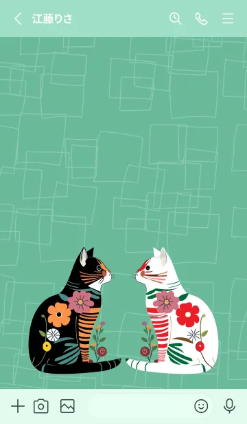 [LINE着せ替え] blue green 花柄の猫達の画像2