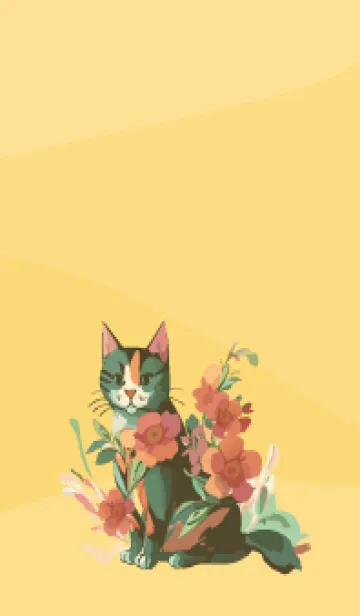 [LINE着せ替え] light yellow 猫と花の画像1