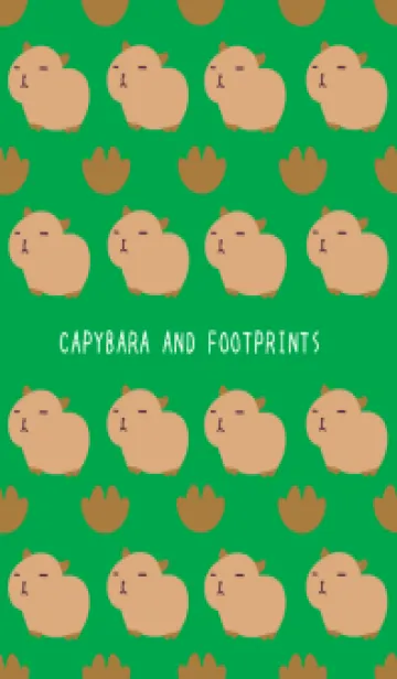[LINE着せ替え] カピバラと足跡の着せ替え/グリーンの画像1