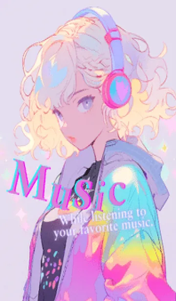 [LINE着せ替え] Girl listening to music (neon color)の画像1