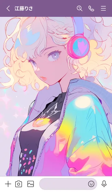 [LINE着せ替え] Girl listening to music (neon color)の画像2