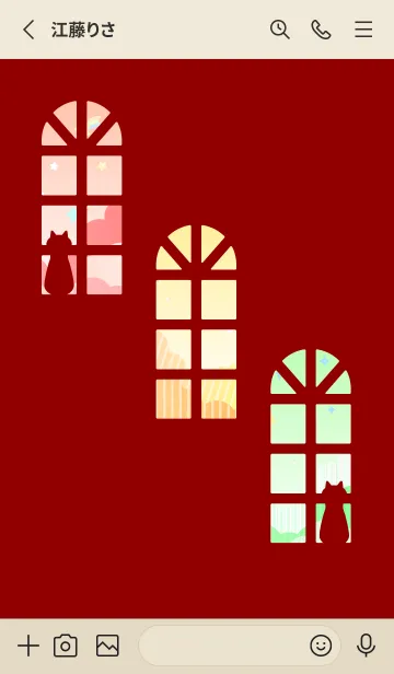 [LINE着せ替え] 窓辺の猫のシルエット 赤とベージュの画像2