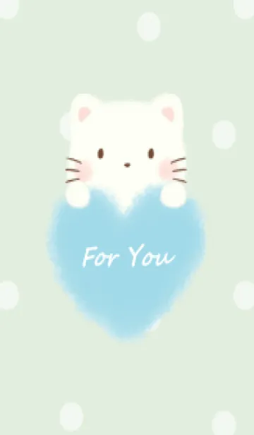 もこもこハート -ねこ- グリーン ドット 2の着せ替えメイン画像