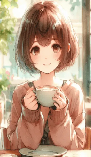 [LINE着せ替え] 午後のカフェでの笑顔の画像1