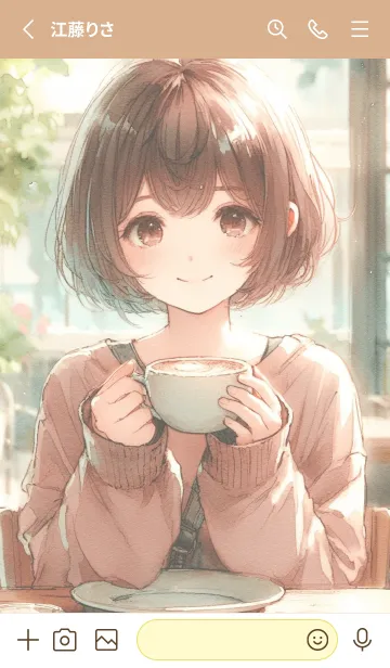 [LINE着せ替え] 午後のカフェでの笑顔の画像2