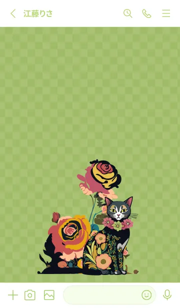 [LINE着せ替え] moss green 花柄猫と花の画像2