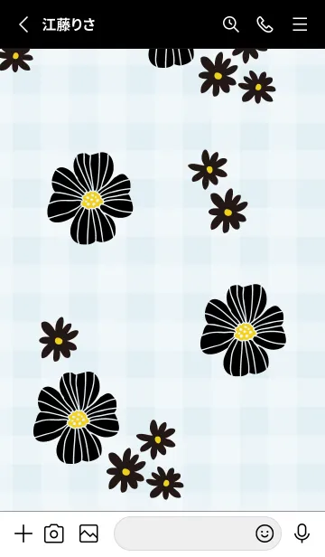 [LINE着せ替え] 花2種 チェック 黒の画像2