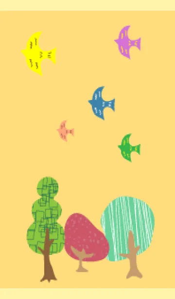 [LINE着せ替え] 木々と鳥 薄い黄色の画像1