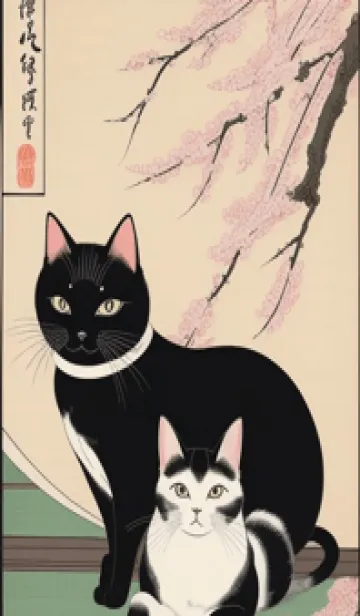 [LINE着せ替え] 浮世絵の桜猫 m6j5の画像1
