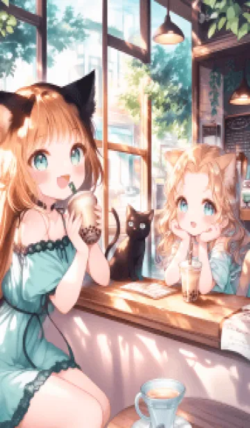 [LINE着せ替え] Cute cat girl has a drink 10の画像1