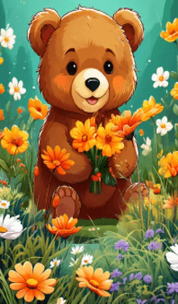 [LINE着せ替え] Cute bear flower (JP)の画像1