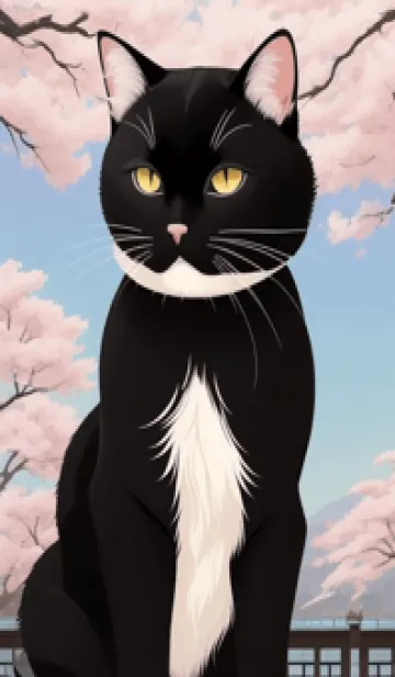 [LINE着せ替え] 浮世絵の桜猫 tE95の画像1