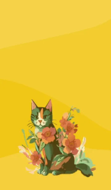 [LINE着せ替え] yellow 猫と花の画像1