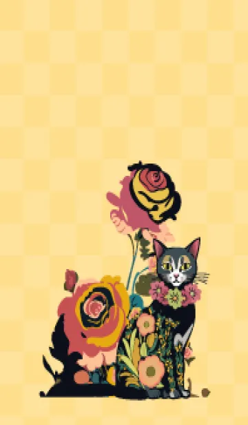 [LINE着せ替え] light brown & yellow 花柄猫と花の画像1