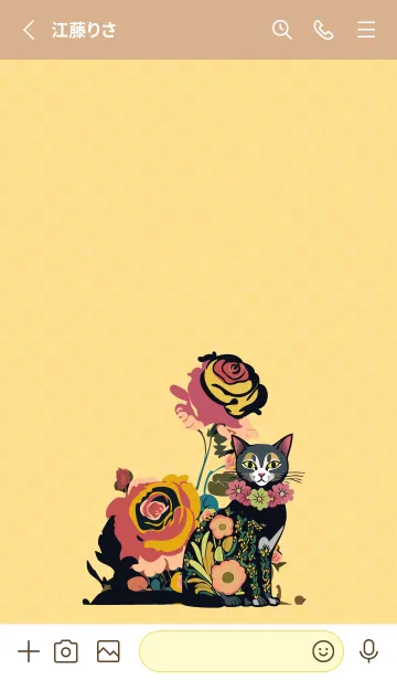 [LINE着せ替え] light brown & yellow 花柄猫と花の画像2