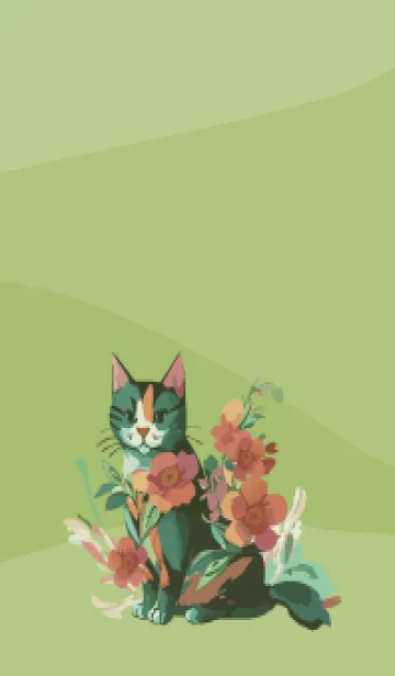 [LINE着せ替え] moss green 猫と花の画像1