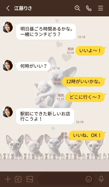 [LINE着せ替え] 表情変換_深茶色 ☆ 毛無いの猫は毛あるの画像3