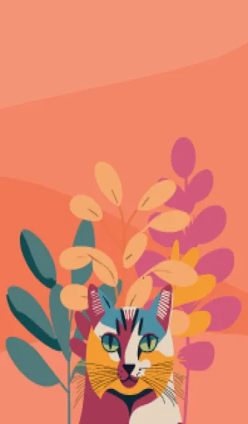 [LINE着せ替え] red & yellow 猫と植物の画像1