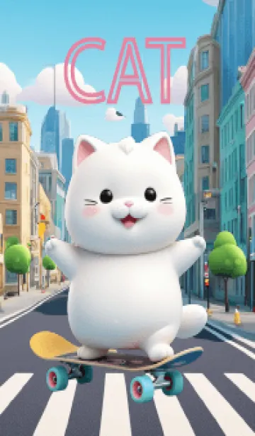 [LINE着せ替え] Cute White Cat in City Theme (JP)の画像1