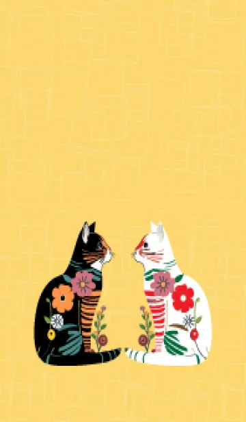 [LINE着せ替え] light yellow 花柄の猫達の画像1