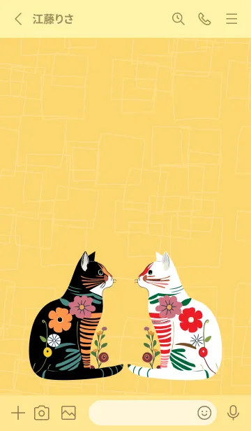 [LINE着せ替え] light yellow 花柄の猫達の画像2