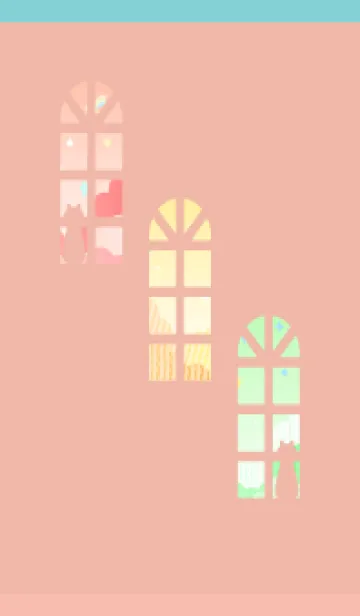 [LINE着せ替え] 窓辺の猫のシルエット ピンクと水色の画像1