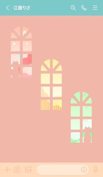 [LINE着せ替え] 窓辺の猫のシルエット ピンクと水色の画像2