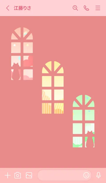 [LINE着せ替え] 窓辺の猫のシルエット 薄いピンクの画像2